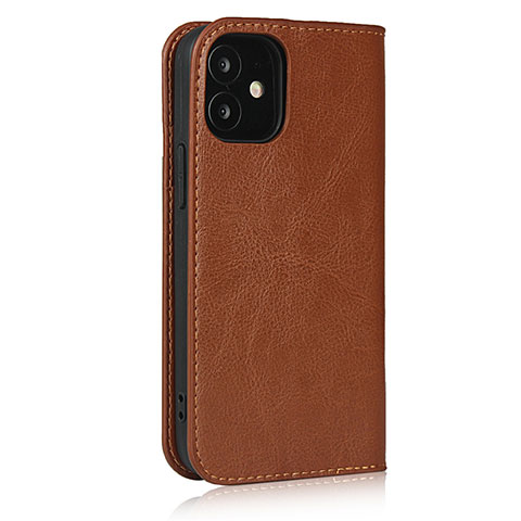 Funda de Cuero Cartera con Soporte Carcasa L08 para Apple iPhone 12 Mini Marron Claro