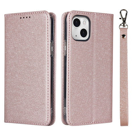 Funda de Cuero Cartera con Soporte Carcasa L08 para Apple iPhone 13 Oro Rosa