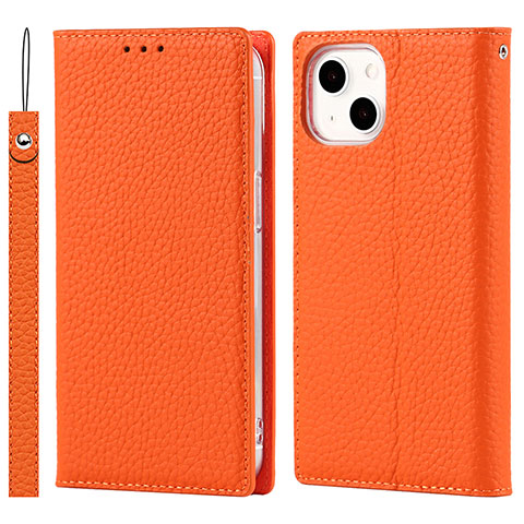 Funda de Cuero Cartera con Soporte Carcasa L09 para Apple iPhone 14 Plus Naranja