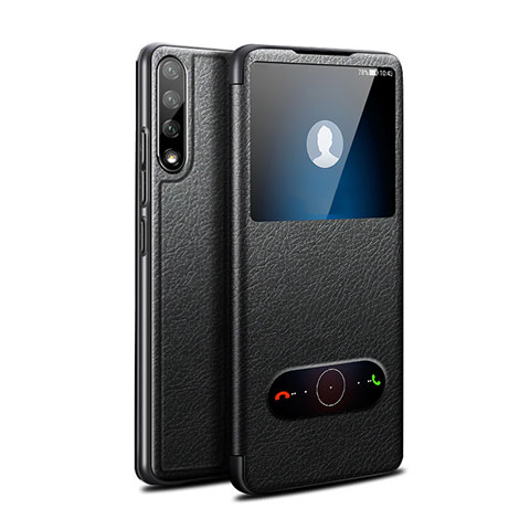 Funda de Cuero Cartera con Soporte Carcasa L12 para Huawei Y8p Negro