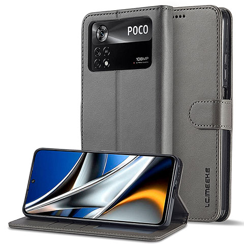 Funda de Cuero Cartera con Soporte Carcasa LC2 para Xiaomi Redmi Note 11E Pro 5G Gris