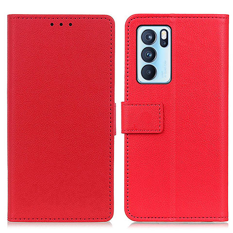 Funda de Cuero Cartera con Soporte Carcasa M08L para Oppo Reno6 Pro 5G India Rojo