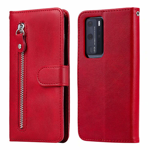 Funda de Cuero Cartera con Soporte Carcasa N01 para Huawei P40 Pro Rojo