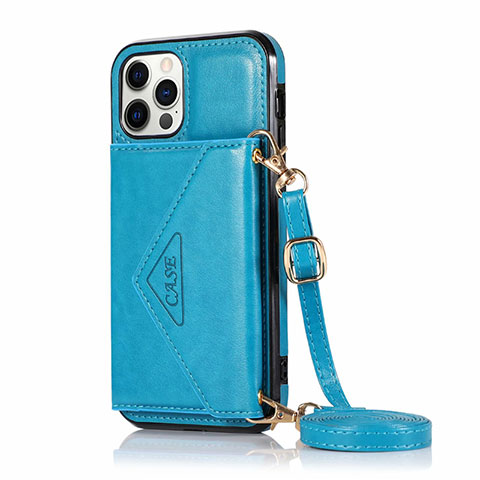 Funda de Cuero Cartera con Soporte Carcasa N03 para Apple iPhone 12 Pro Max Azul Cielo