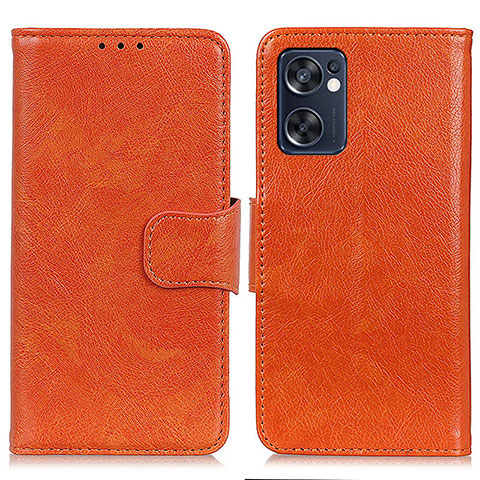 Funda de Cuero Cartera con Soporte Carcasa N05P para Oppo Reno7 SE 5G Naranja