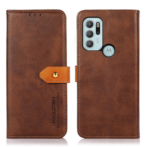 Funda de Cuero Cartera con Soporte Carcasa N07P para Motorola Moto G60s Marron