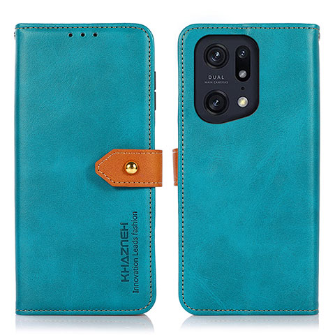 Funda de Cuero Cartera con Soporte Carcasa N07P para Oppo Find X5 Pro 5G Cian