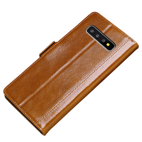 Funda de Cuero Cartera con Soporte Carcasa P01 para Samsung Galaxy S10 Naranja