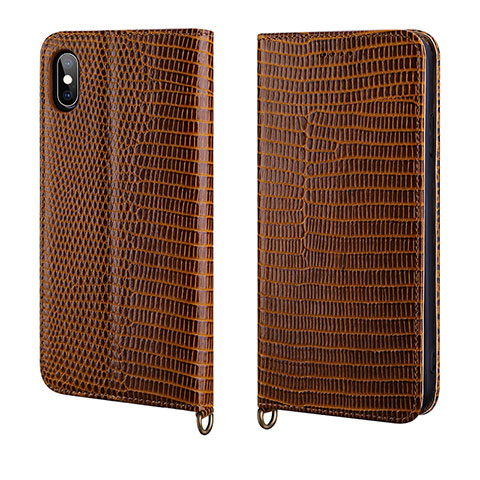 Funda de Cuero Cartera con Soporte Carcasa P03 para Apple iPhone Xs Marron