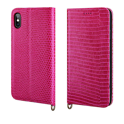 Funda de Cuero Cartera con Soporte Carcasa P03 para Apple iPhone Xs Max Rosa Roja