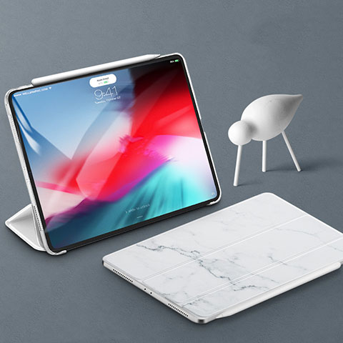 Funda de Cuero Cartera con Soporte Carcasa para Apple iPad Pro 11 (2018) Blanco