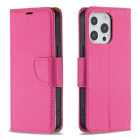 Funda de Cuero Cartera con Soporte Carcasa para Apple iPhone 14 Pro Rosa Roja