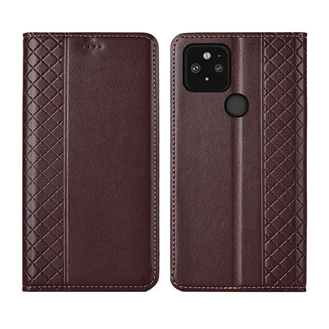 Funda de Cuero Cartera con Soporte Carcasa para Google Pixel 5 Marron