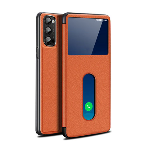 Funda de Cuero Cartera con Soporte Carcasa para Oppo Reno4 5G Naranja