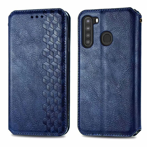 Funda de Cuero Cartera con Soporte Carcasa para Samsung Galaxy A21 Azul