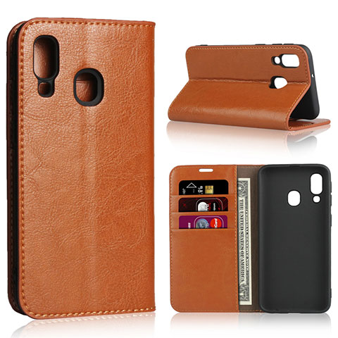 Funda de Cuero Cartera con Soporte Carcasa para Samsung Galaxy A40 Naranja