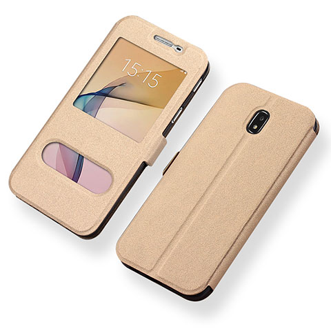 Funda de Cuero Cartera con Soporte Carcasa para Samsung Galaxy J5 (2017) SM-J750F Oro