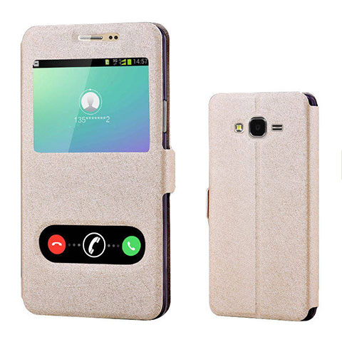 Funda de Cuero Cartera con Soporte Carcasa para Samsung Galaxy On7 G600FY Oro