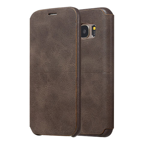 Funda de Cuero Cartera con Soporte Carcasa para Samsung Galaxy S7 Edge G935F Marron