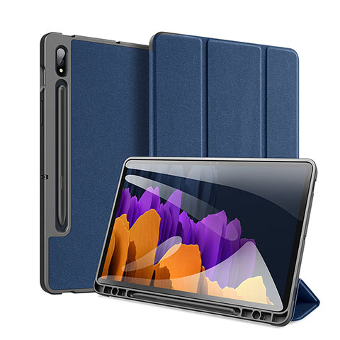 Funda de Cuero Cartera con Soporte Carcasa para Samsung Galaxy Tab S7 11 Wi-Fi SM-T870 Azul