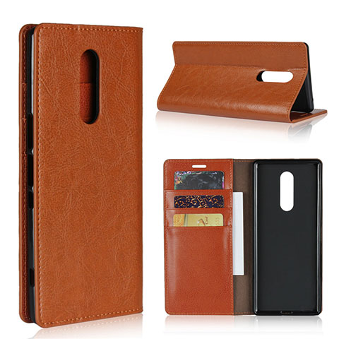 Funda de Cuero Cartera con Soporte Carcasa para Sony Xperia 1 Naranja