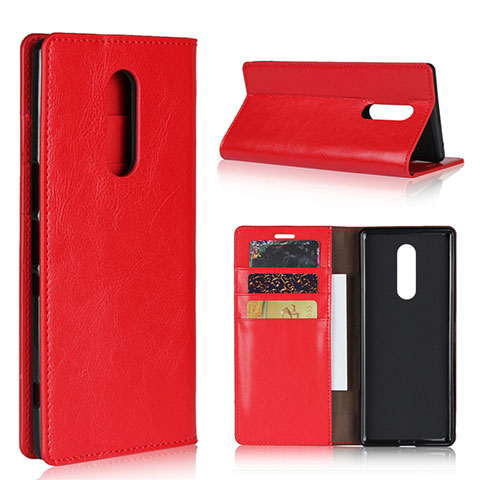 Funda de Cuero Cartera con Soporte Carcasa para Sony Xperia 1 Rojo