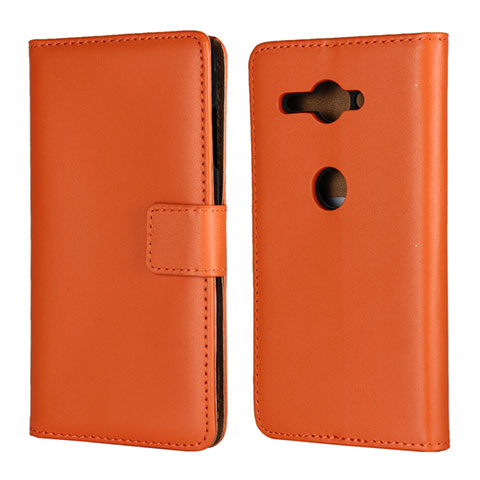 Funda de Cuero Cartera con Soporte Carcasa para Sony Xperia XZ2 Compact Naranja