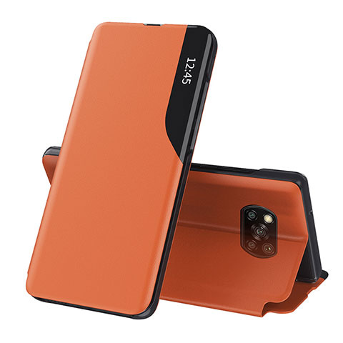 Funda de Cuero Cartera con Soporte Carcasa Q01H para Xiaomi Poco X3 NFC Naranja