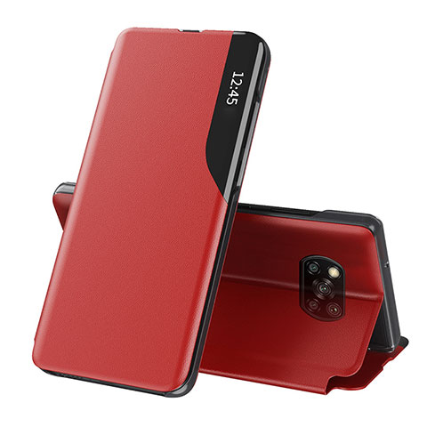 Funda de Cuero Cartera con Soporte Carcasa Q01H para Xiaomi Poco X3 Rojo