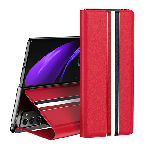 Funda de Cuero Cartera con Soporte Carcasa QH1 para Samsung Galaxy Z Fold2 5G Rojo