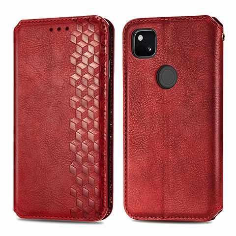 Funda de Cuero Cartera con Soporte Carcasa S01D para Google Pixel 4a Rojo