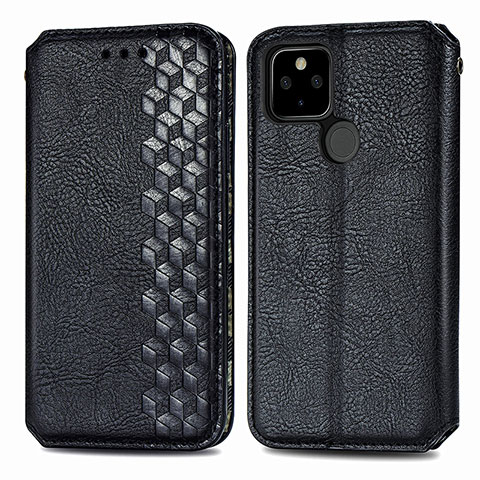 Funda de Cuero Cartera con Soporte Carcasa S01D para Google Pixel 5 XL 5G Negro