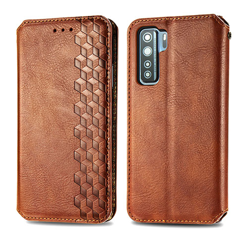 Funda de Cuero Cartera con Soporte Carcasa S01D para Huawei Nova 7 SE 5G Marron