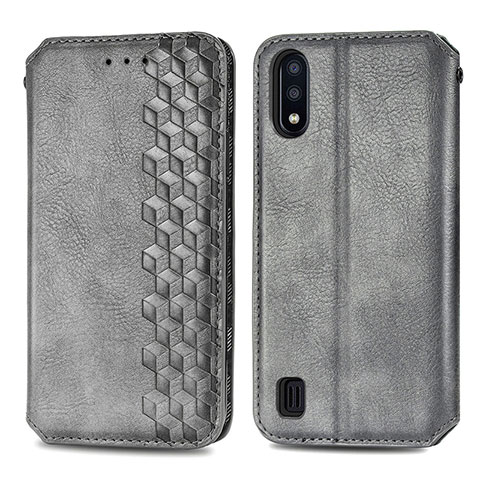 Funda de Cuero Cartera con Soporte Carcasa S01D para Samsung Galaxy M01 Gris