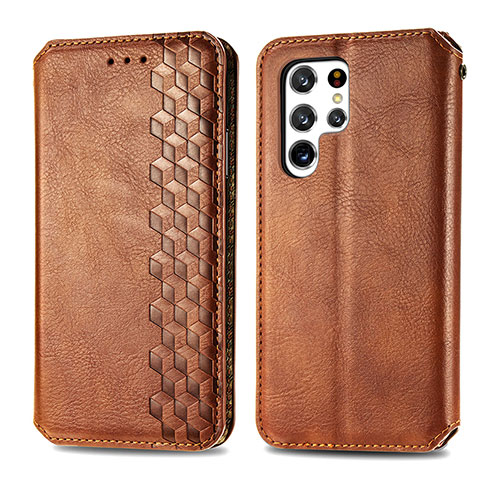 Funda de Cuero Cartera con Soporte Carcasa S01D para Samsung Galaxy S22 Ultra 5G Marron