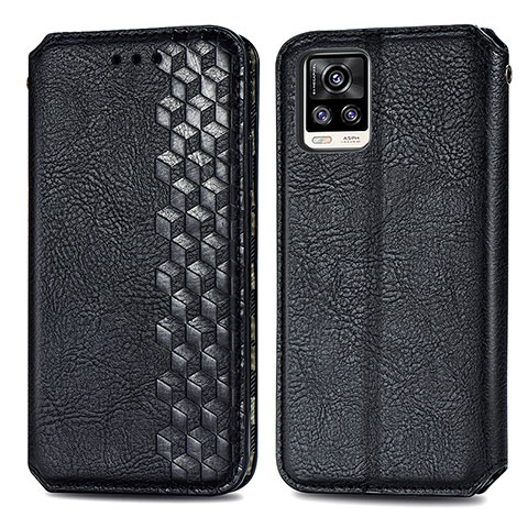 Funda de Cuero Cartera con Soporte Carcasa S01D para Vivo V20 Negro