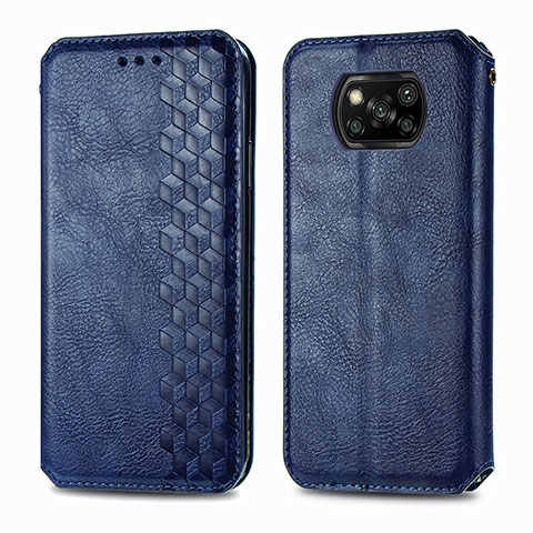 Funda de Cuero Cartera con Soporte Carcasa S01D para Xiaomi Poco X3 NFC Azul