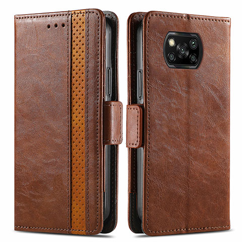 Funda de Cuero Cartera con Soporte Carcasa S02D para Xiaomi Poco X3 Pro Marron