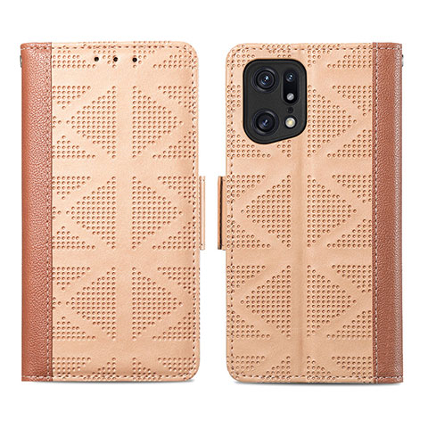 Funda de Cuero Cartera con Soporte Carcasa S03D para Oppo Find X5 5G Marron Claro