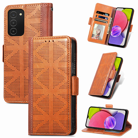 Funda de Cuero Cartera con Soporte Carcasa S03D para Samsung Galaxy M02s Marron