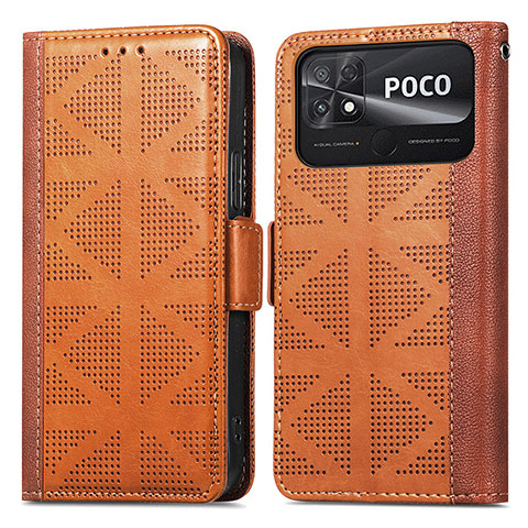 Funda de Cuero Cartera con Soporte Carcasa S03D para Xiaomi Poco C40 Marron