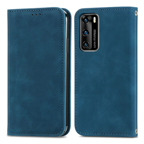 Funda de Cuero Cartera con Soporte Carcasa S04D para Huawei P40 Azul