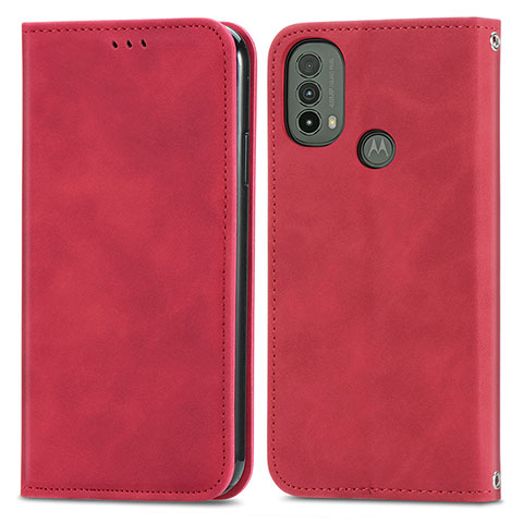 Funda de Cuero Cartera con Soporte Carcasa S04D para Motorola Moto E20 Rojo