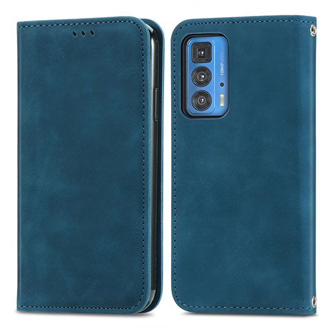 Funda de Cuero Cartera con Soporte Carcasa S04D para Motorola Moto Edge 20 Pro 5G Azul