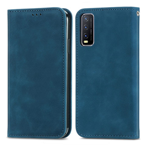 Funda de Cuero Cartera con Soporte Carcasa S04D para Vivo Y12s Azul