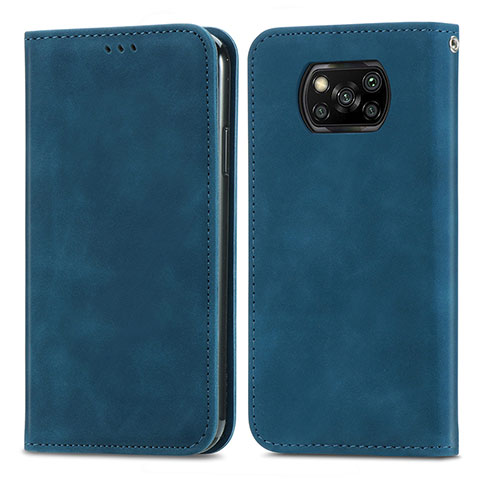 Funda de Cuero Cartera con Soporte Carcasa S04D para Xiaomi Poco X3 NFC Azul