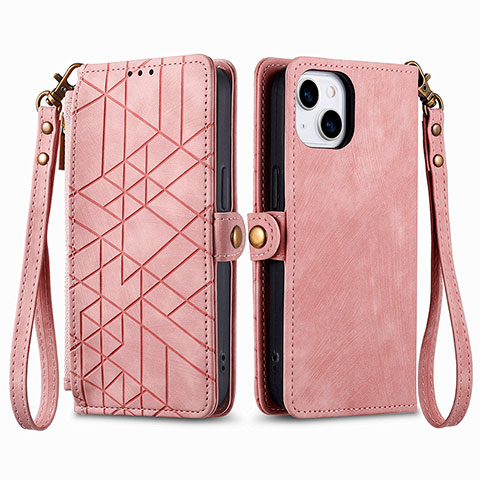 Funda de Cuero Cartera con Soporte Carcasa S05D para Apple iPhone 13 Oro Rosa