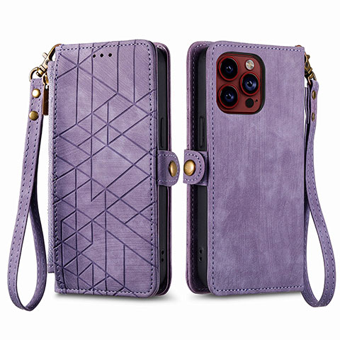 Funda de Cuero Cartera con Soporte Carcasa S05D para Apple iPhone 13 Pro Morado