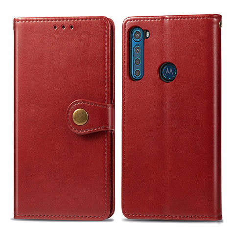 Funda de Cuero Cartera con Soporte Carcasa S05D para Motorola Moto One Fusion Plus Rojo