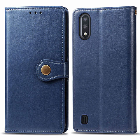 Funda de Cuero Cartera con Soporte Carcasa S05D para Samsung Galaxy M01 Azul